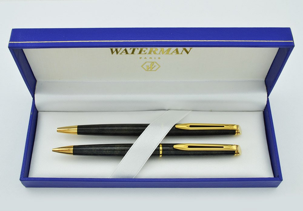 Waterman Hémisphère Ballpoint Pen and Pencil Set - Grey Marble