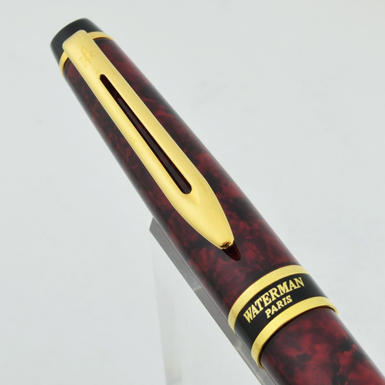 WatermanExpertIIBallpointPen-RedMarbleLacquer,GoldPlatedTrim(New)