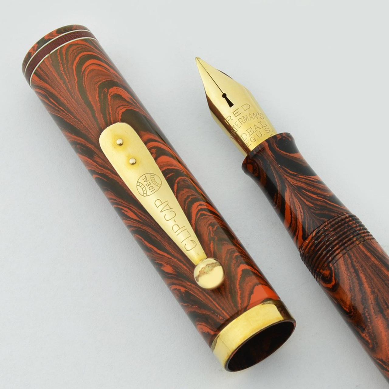 Waterman 7 Colorband Red Ripple Fountain Pen - Flexible Fine "Red" Nib (Excellent, Restored)