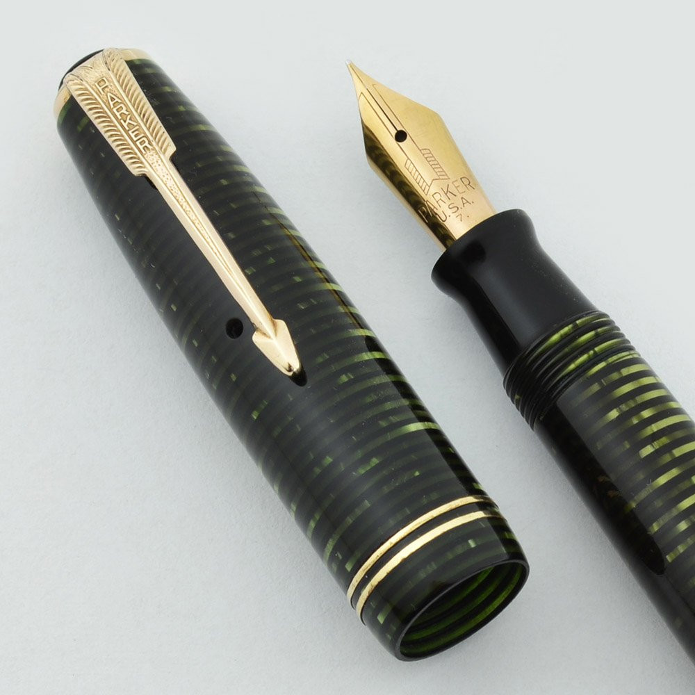 【26031908】Parker ダークグリーン 万年筆 Parker Vacumatic Junior Fountain Pen - 1947, Green Pearl, Extra