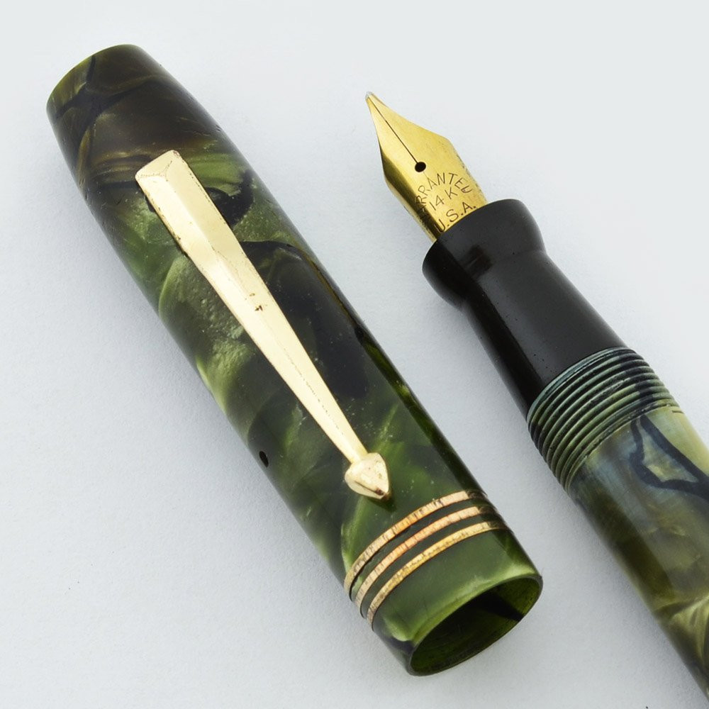 Mabie Todd (USA) Swan Self-Filler - Green Marble, Warranted Flex