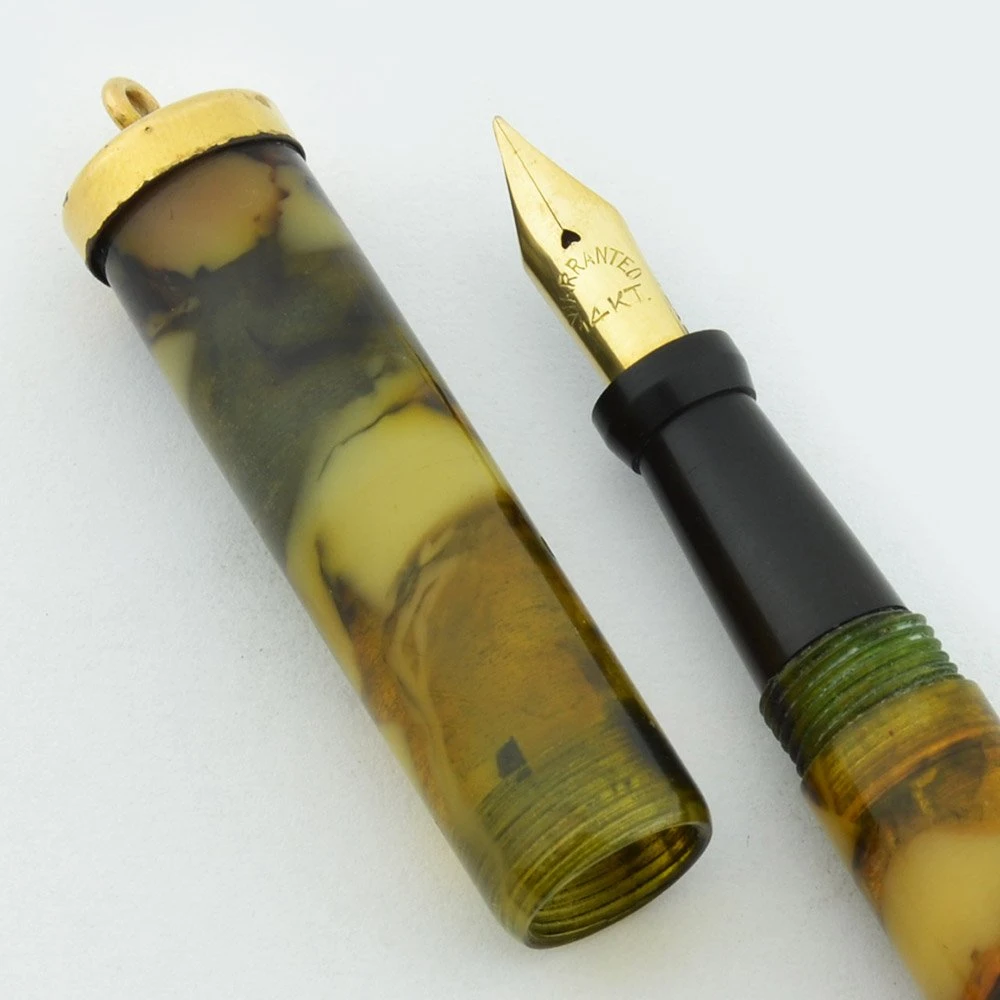 LeBoeuf 40 Lever Filler - Ring Top, Amber Marble, Flexible Warranted Nib (Very Nice, Restored)