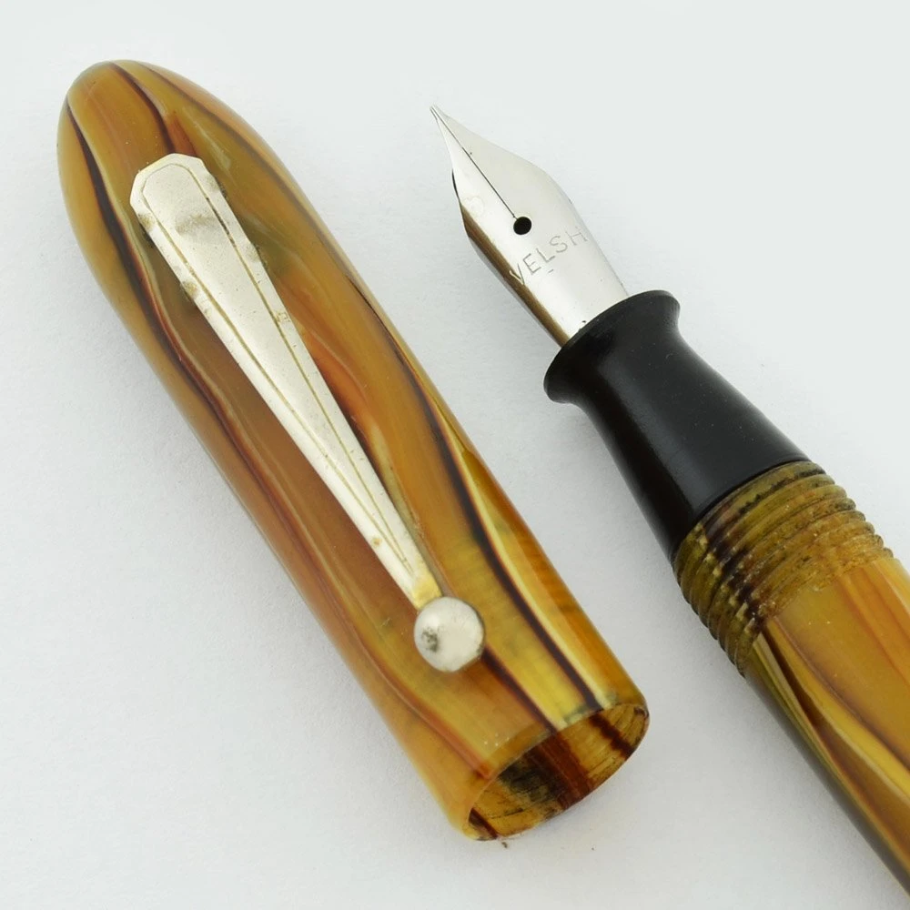 Welsh Mfg. Co. Fountain Pen - Lever Fill, Caramel Swirl, Fine Steel Nib (Very Nice, Restored)