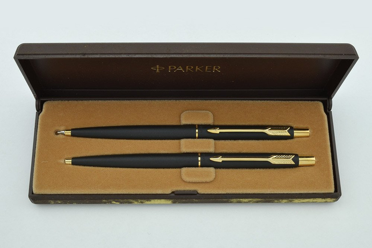 Parker Classic Ballpoint & Pencil Set - Matte Black, Gold Trim (Mint in Box)