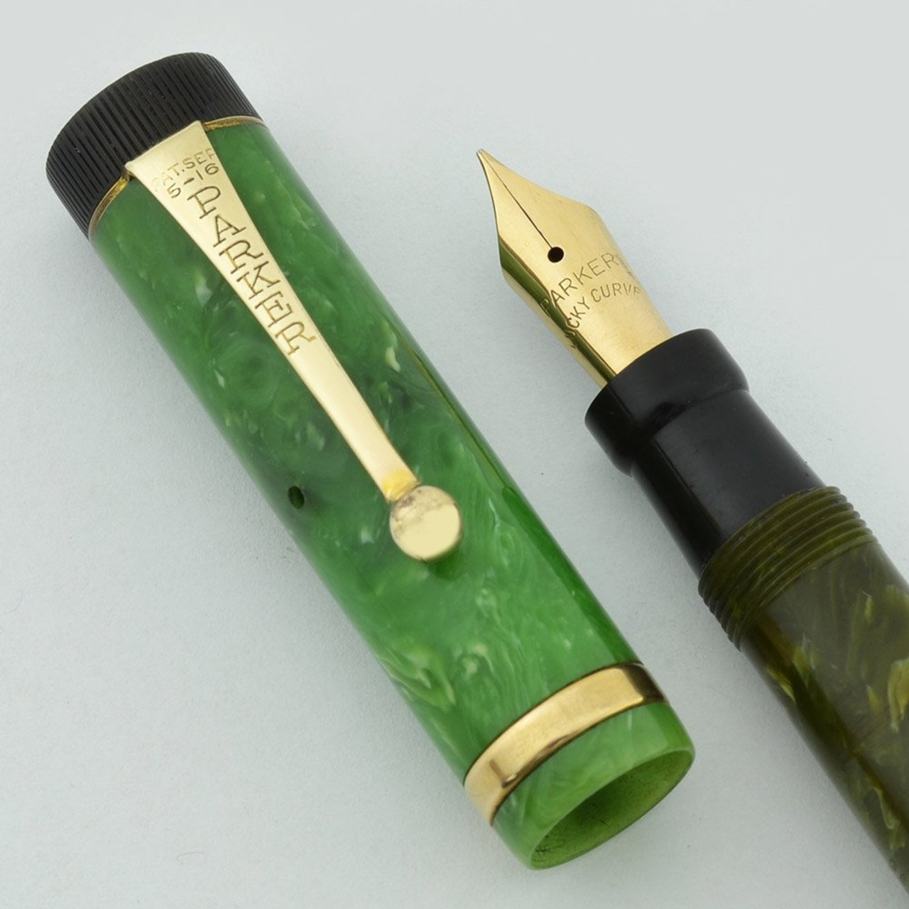 Parker Duofold Jr. Size Fountain Pen - Jade Green, Fine Lucky Curve Nib (Excellent, Restored)