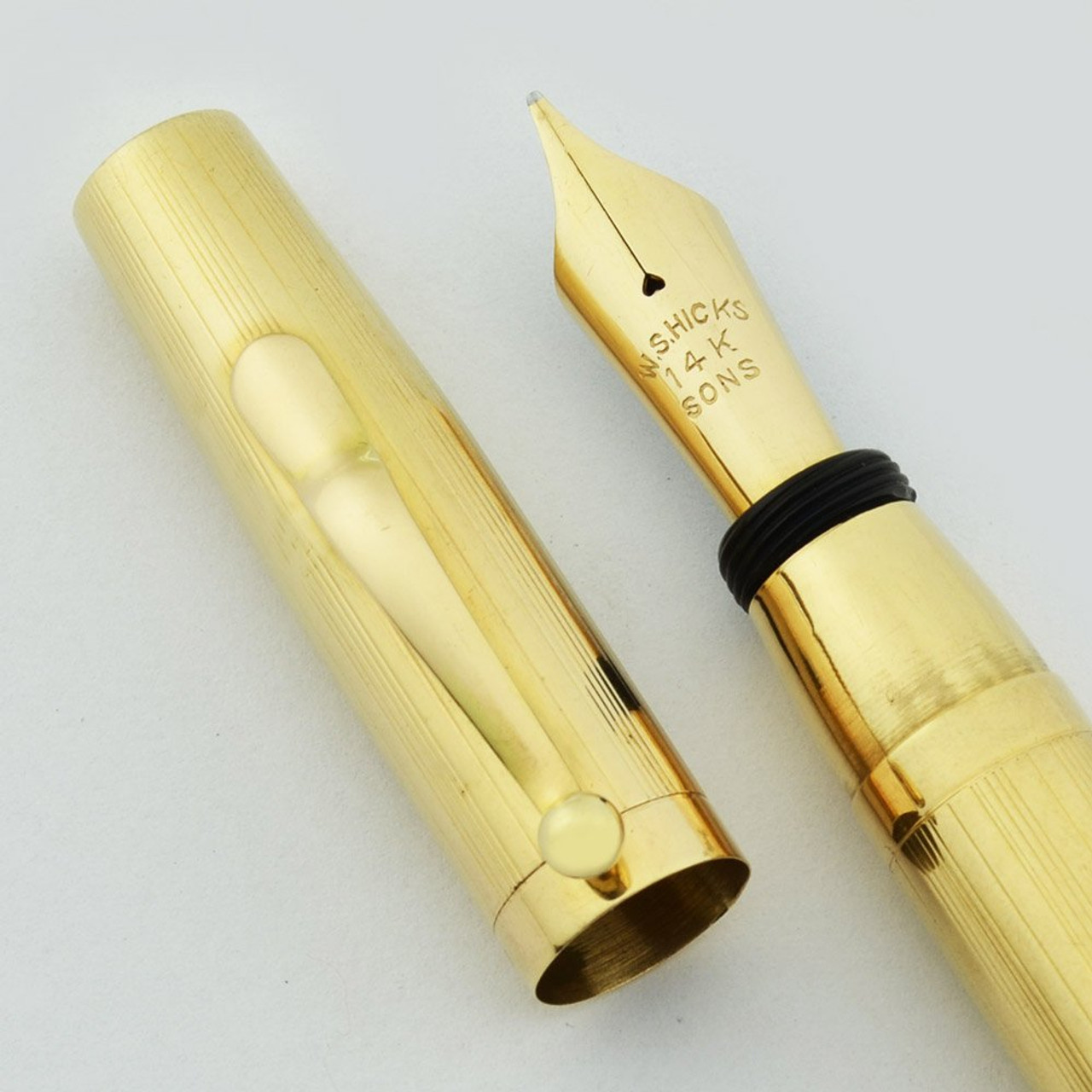 W. S. Hicks Fountain Pen - Solid 14k Gold, Semi-Flex Medium 14k Nib (Excellent, Restored)