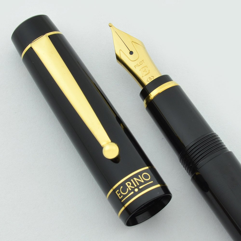 Pilot Ecrino Fountain Pen - Black, Gold Trim, Broad Nib (New)