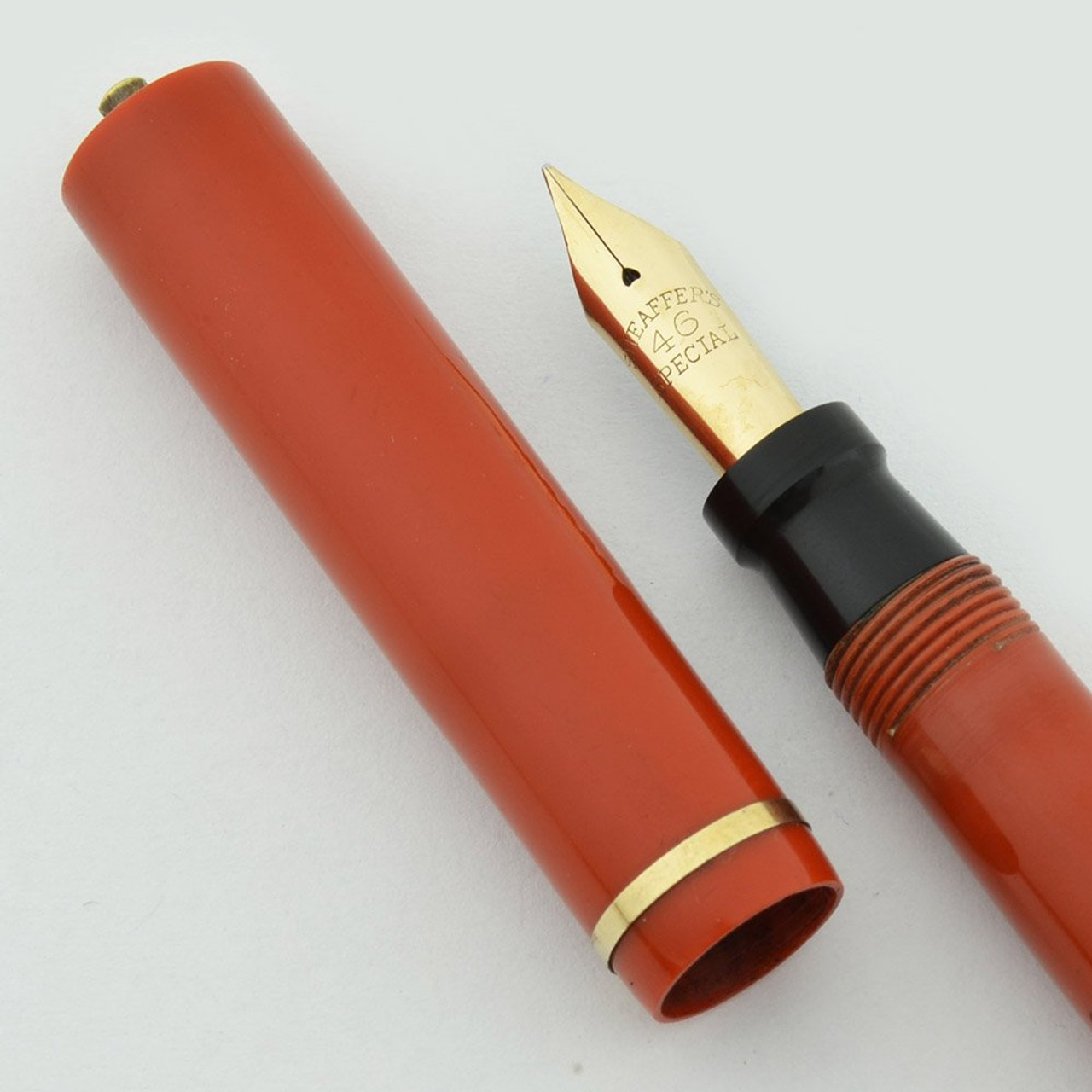 Sheaffer Flat Top Fountain Pen - Ring Top, Orange, Small Size, Medium 46 Special Nib (Excellent, Restored) Sheaffer Flat Top Fountain Pen - Ring Top, Orange, Small Size, Medium 46 Special Nib (Excellent, Restored)