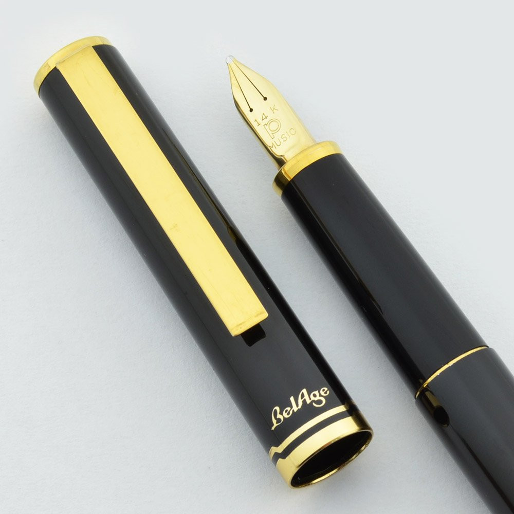 Platinum Belage Fountain Pen - Black w Gold Trim, 14k Music Nib