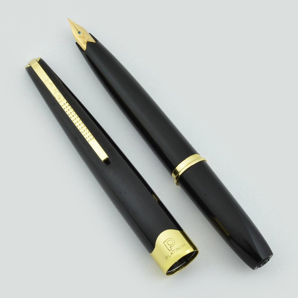Platinum Pocket Fountain Pen - 1960s, Black w Gold Trim, Soft Fine 18k Nib (Excellent, Works Well)