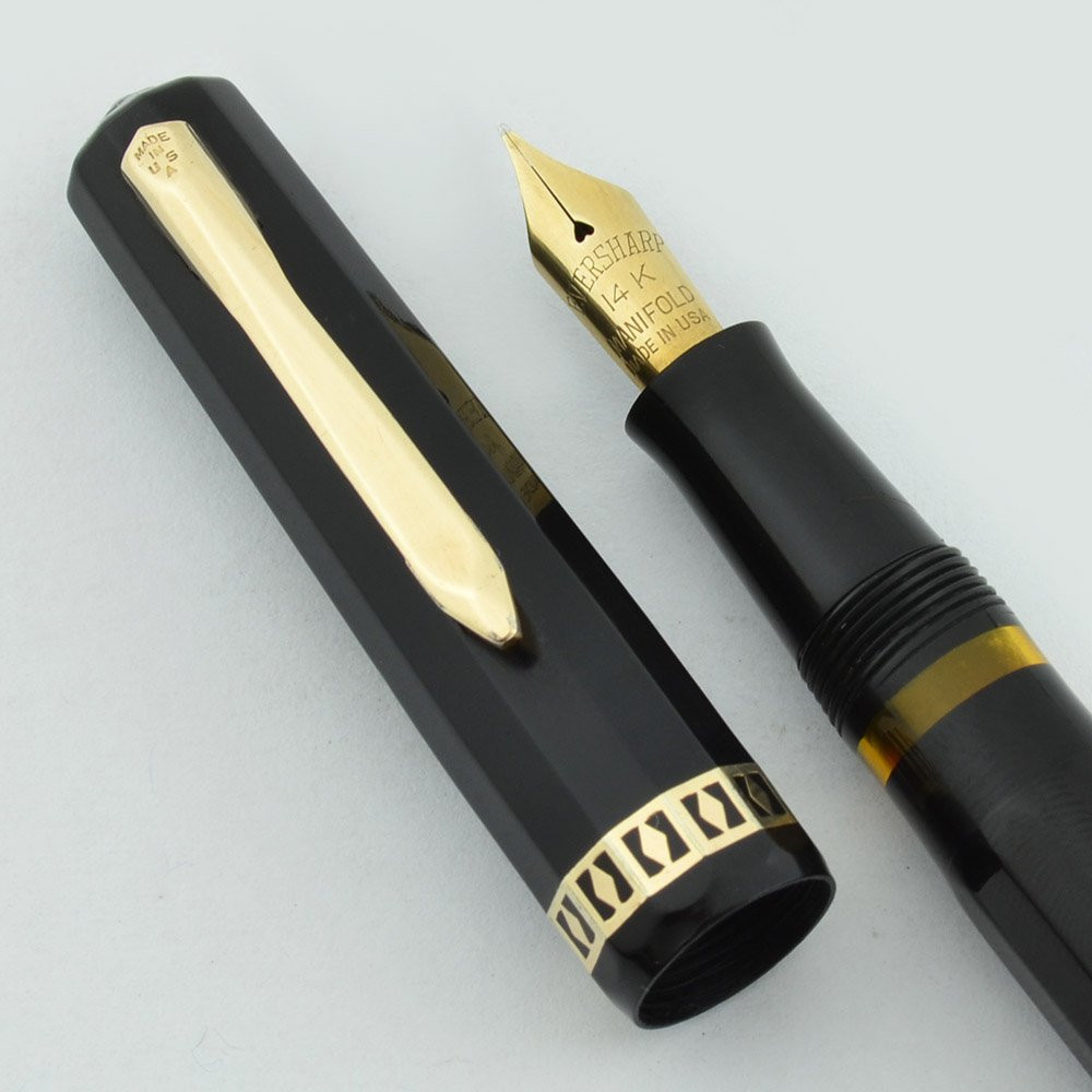 Wahl Doric Junior Size Fountain Pen - Black, Lever Fill, Manifold Medium 14k Nib (Excellent, Restored) - 9633