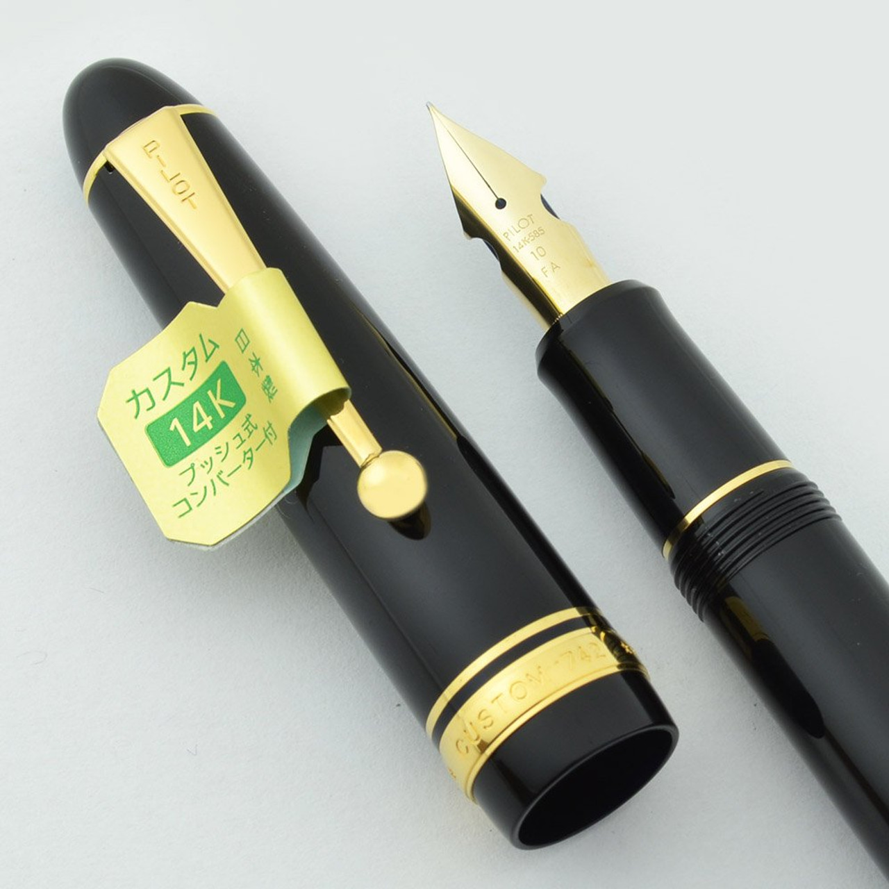 Pilot Namiki Custom 742 Fountain Pen - Black, Gold Trim, Flexible 14k Falcon FA 10 Nib (New)