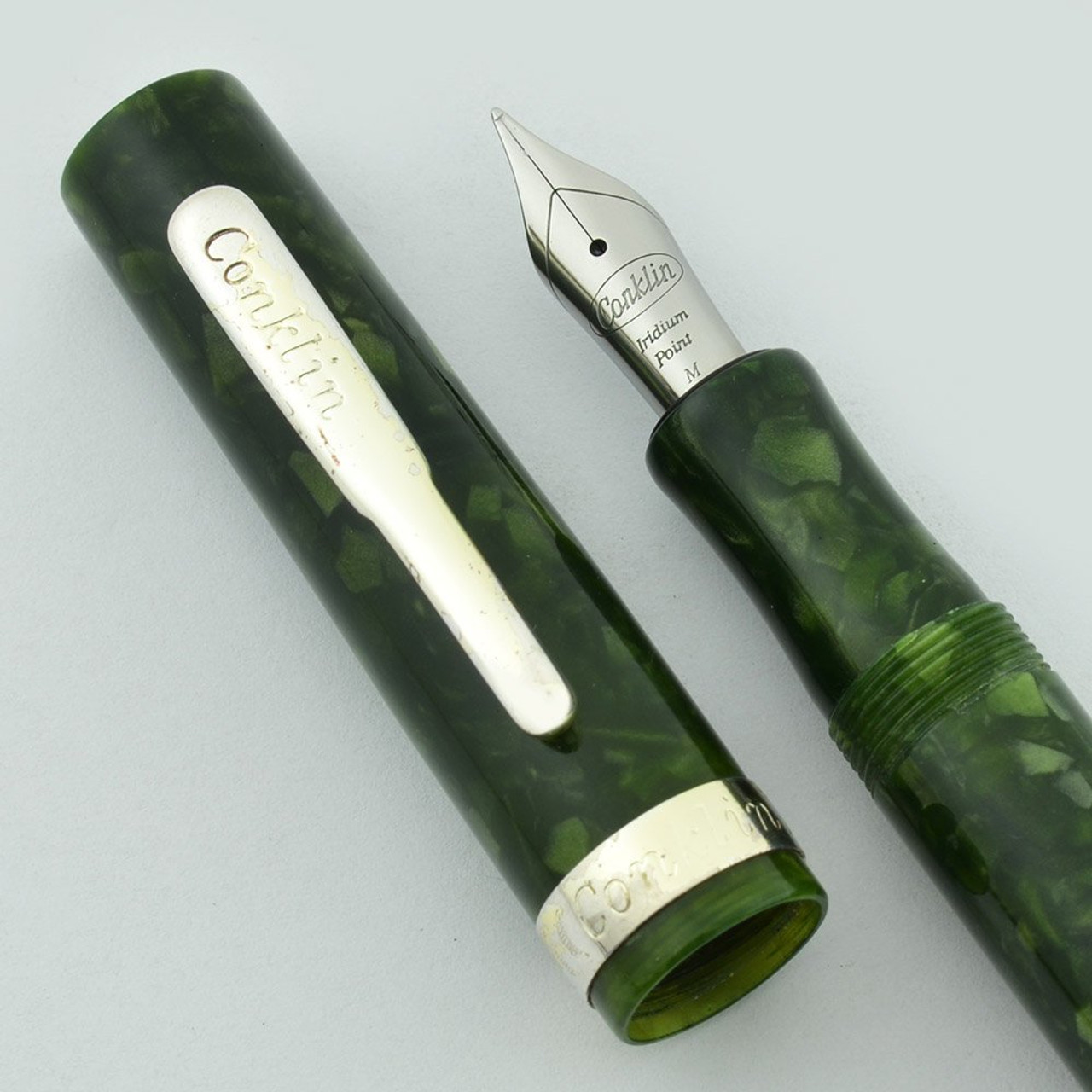 Conklin Glider Modern Fountain Pen - Green Marble, Medium Nib (Excellent, Works Well)