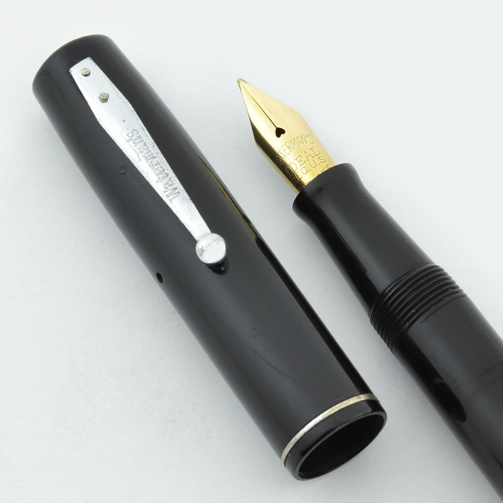 Waterman 32 Fountain Pen  - Black, Chrome Trim, Fine Flexible Nib (Excellent, Restored)
