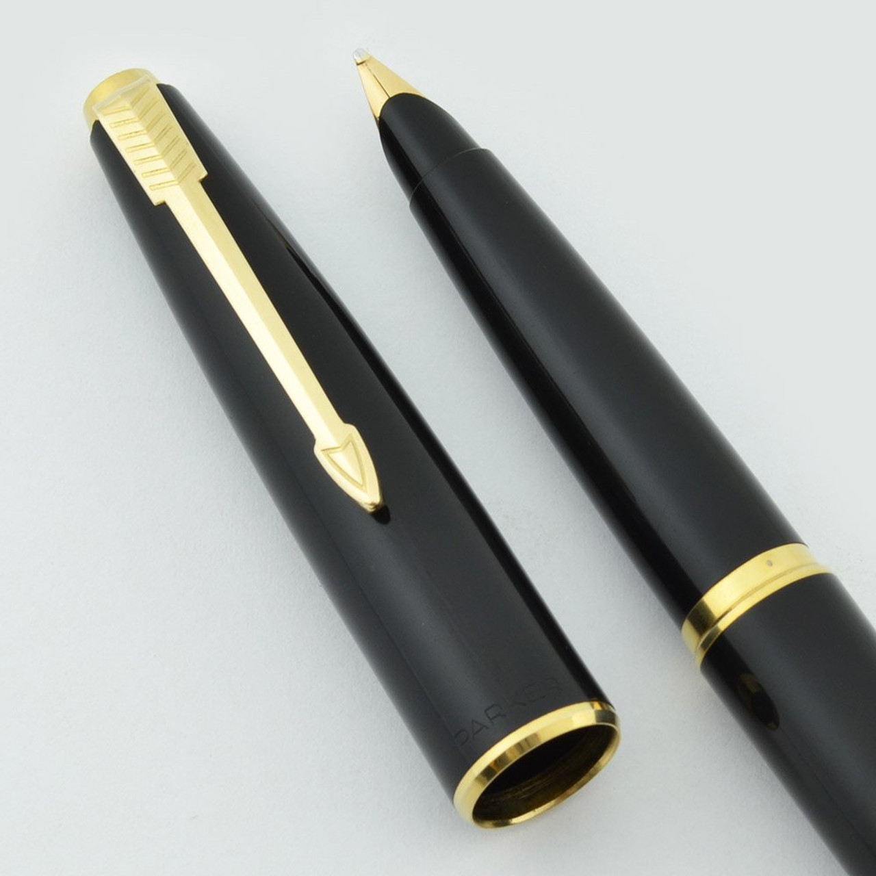 Parker 45 UK Fountain Pen - Black, GT, Broad 14k Nib (Very Nice, Works Well)