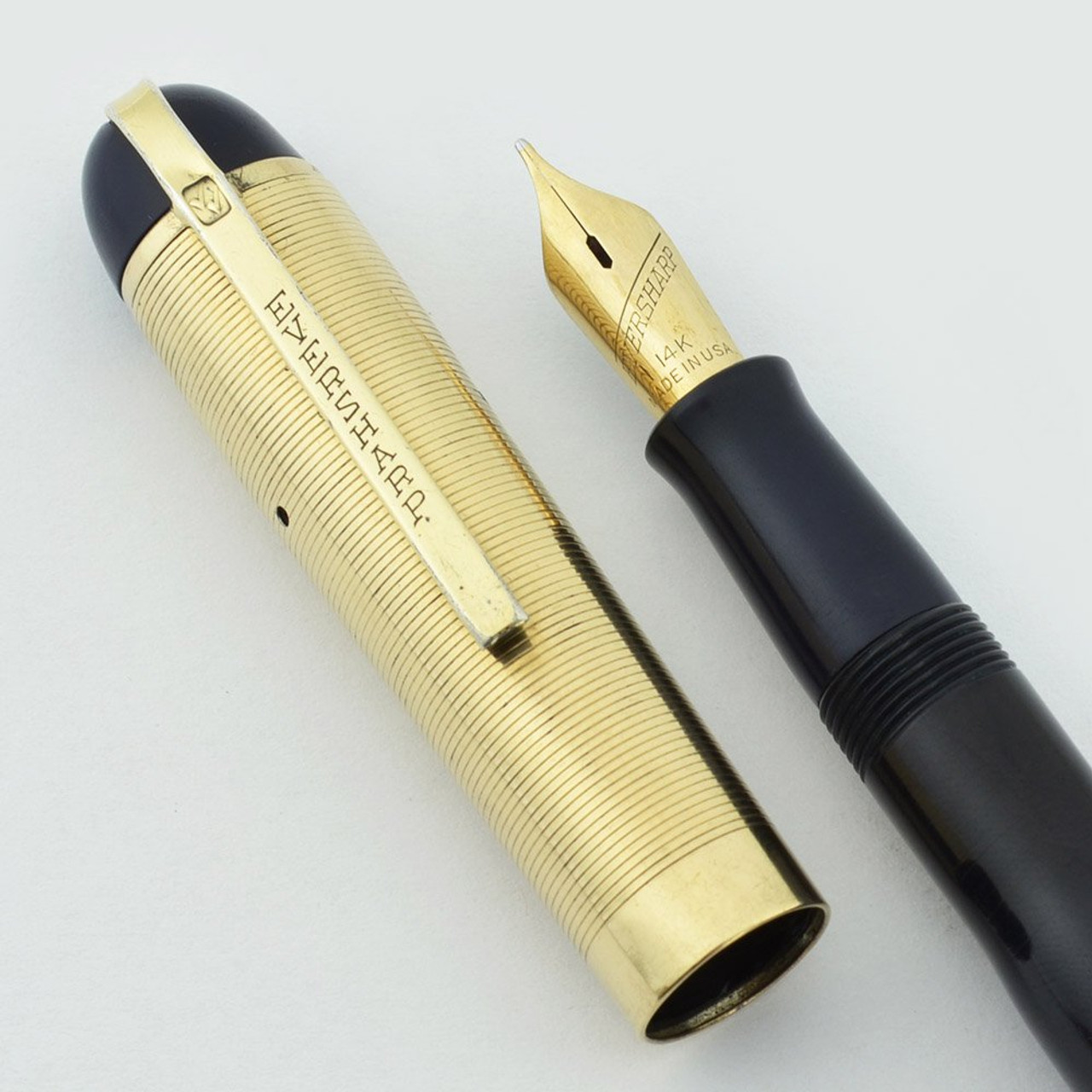 Full Steel Fountain Pen, Fine Nib Gold Arrowhead Ring Trim Retro