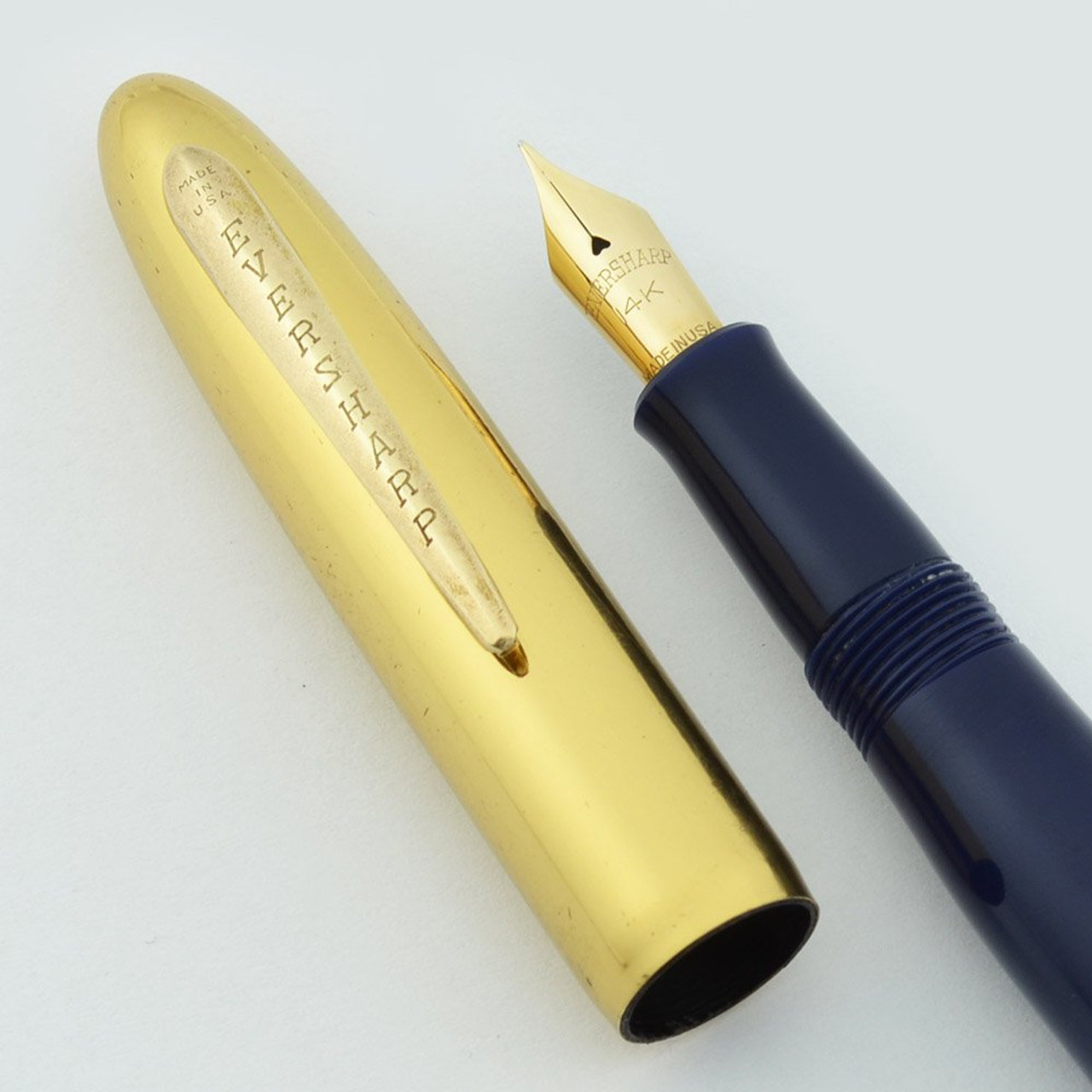 Eversharp "Luxury" Symphony 707 Fountain Pen - Gold Plated Cap, Blue, 14k Flexible Fine Nib (Very Nice, Restored)