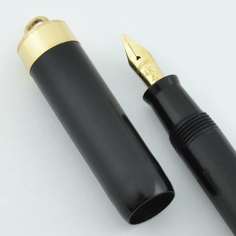 Eclipse Ring Top Fountain Pen - Black Lined, Gold Top, Flexible Warranted #4 Nib (Very Nice, Restored)