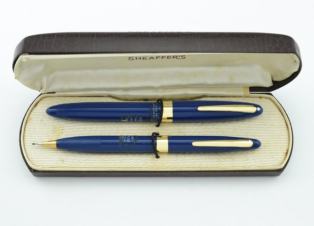 Sheaffer Statesman Fountain Pen and Pencil Set - Fat Vac-Fil Version, Blue, Fine (Superior, Restored)