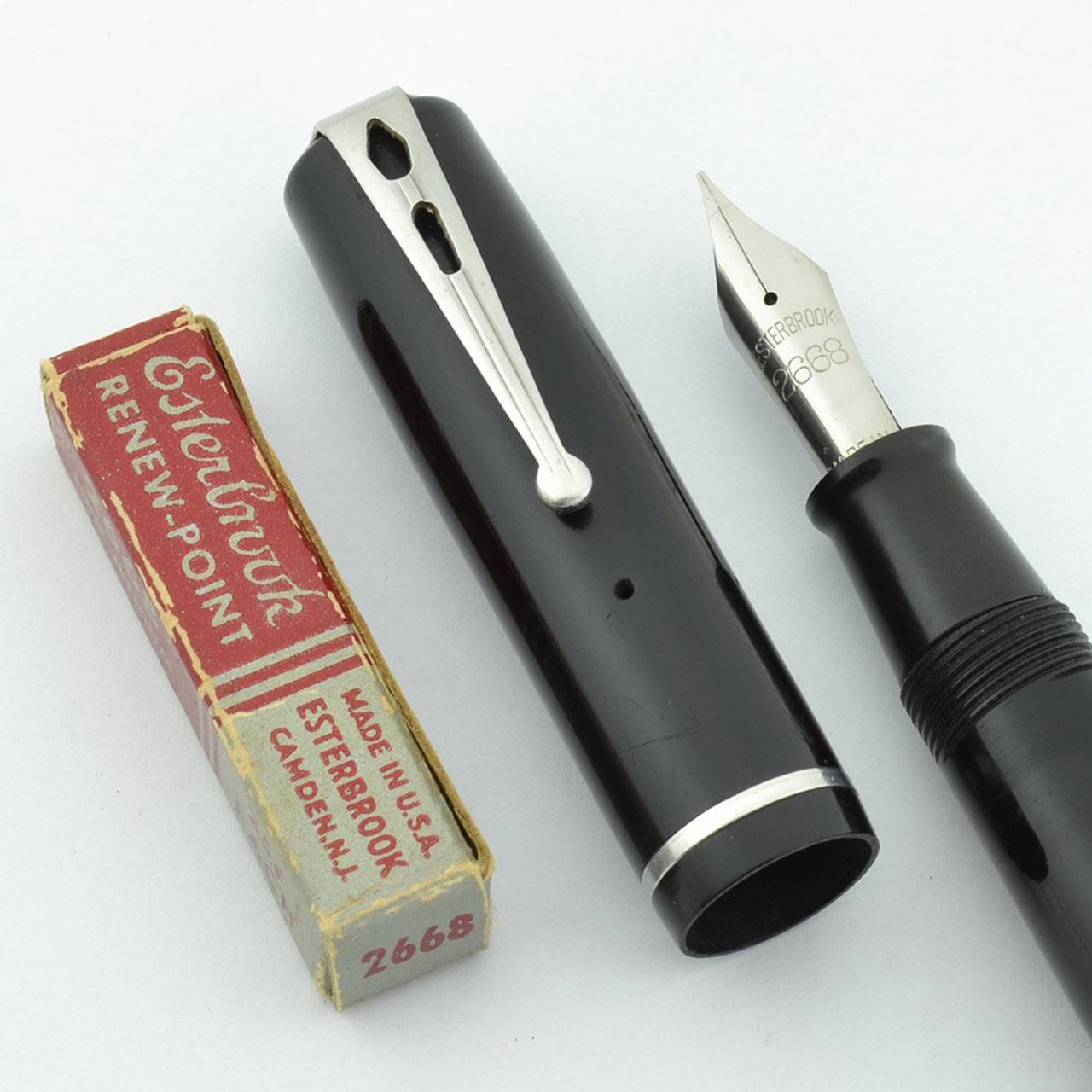 Esterbrook Dollar Fountain Pen - Full Size, Black, NOS 2668 Firm Medium Nib (Very Nice, Restored)