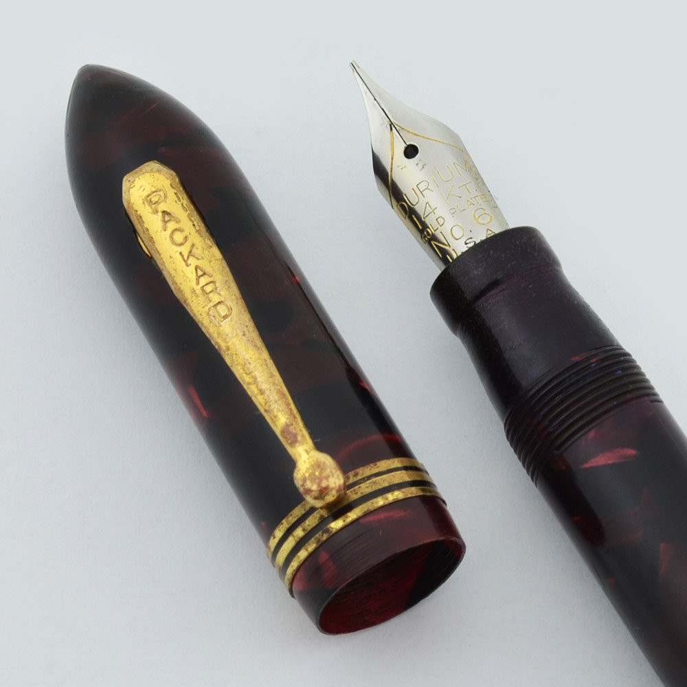 Packard Combo Fountain Pen Pencil - Burgundy Marble, Fine Steel Nib (Very Nice, Restored)