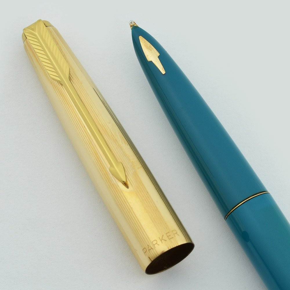 Parker 61 Fountain Pen - Mk I, Vista Blue w Gold Filled Cap, Broad