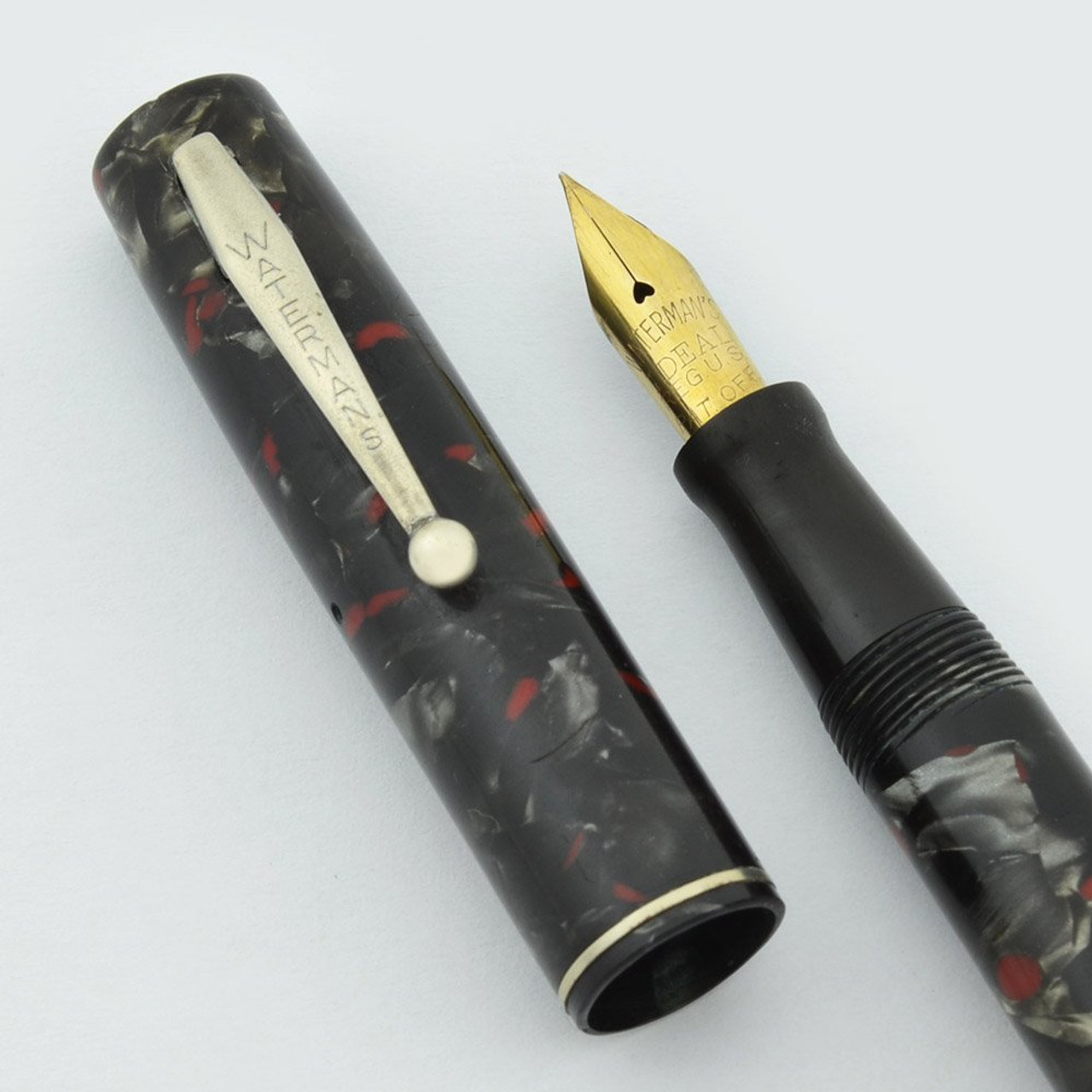 Waterman 3 Fountain Pen  - Grey Black w Red Specks, Chrome Trim, Extra Fine Flex Nib (Excellent, Restored)
