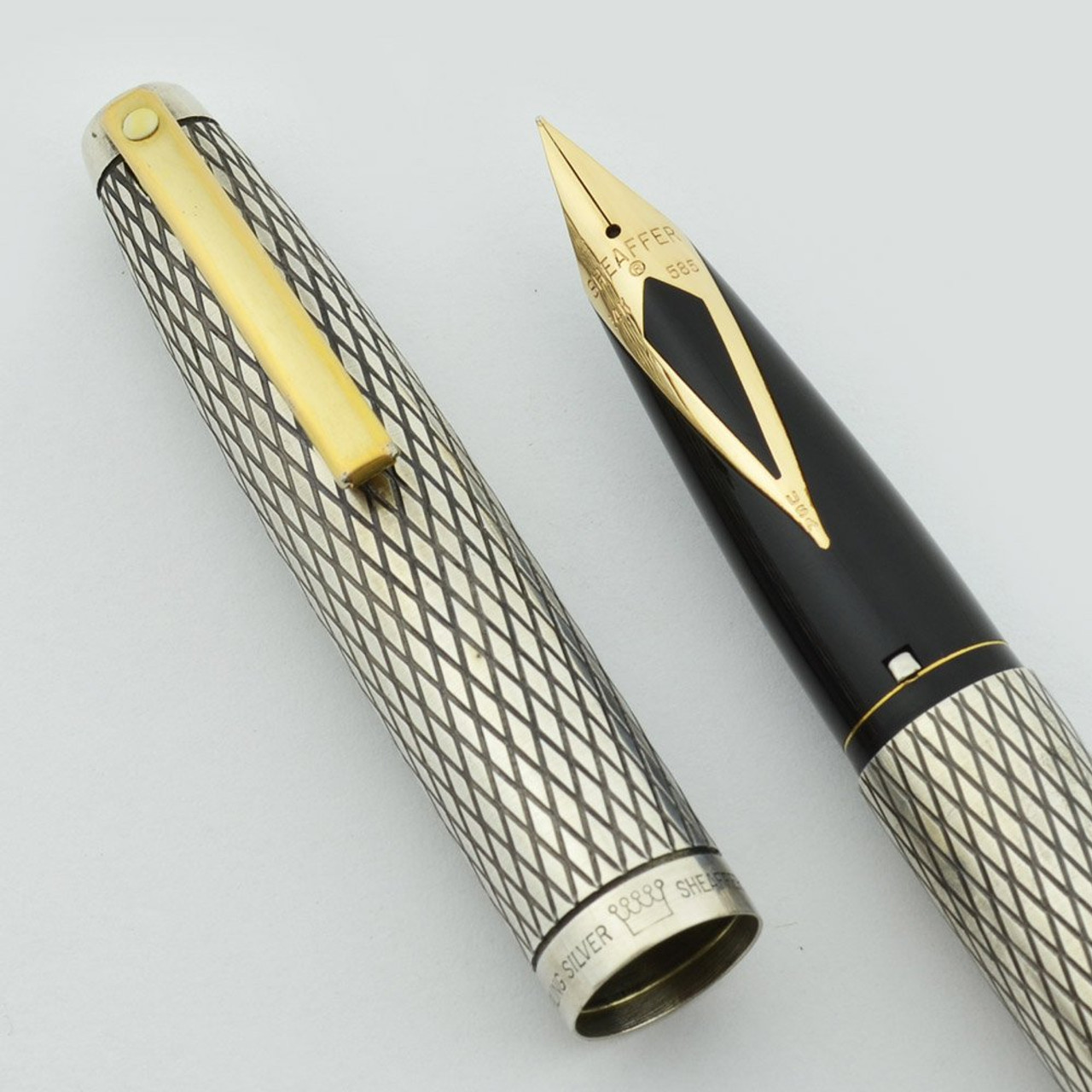 Sheaffer Silver Imperial Fountain Pen - Cartridge Pen, Sterling Diamond Design, Fine 14k Nib (Excellent, Works Well)