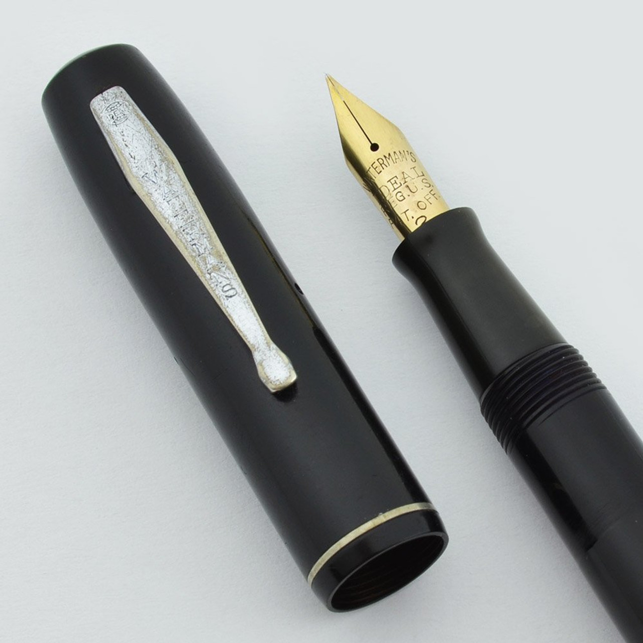 Waterman Thorobred Fountain Pen - Black, Chrome Trim, Fine Semi-Flex+  14k Nib (Very Nice, Restored)