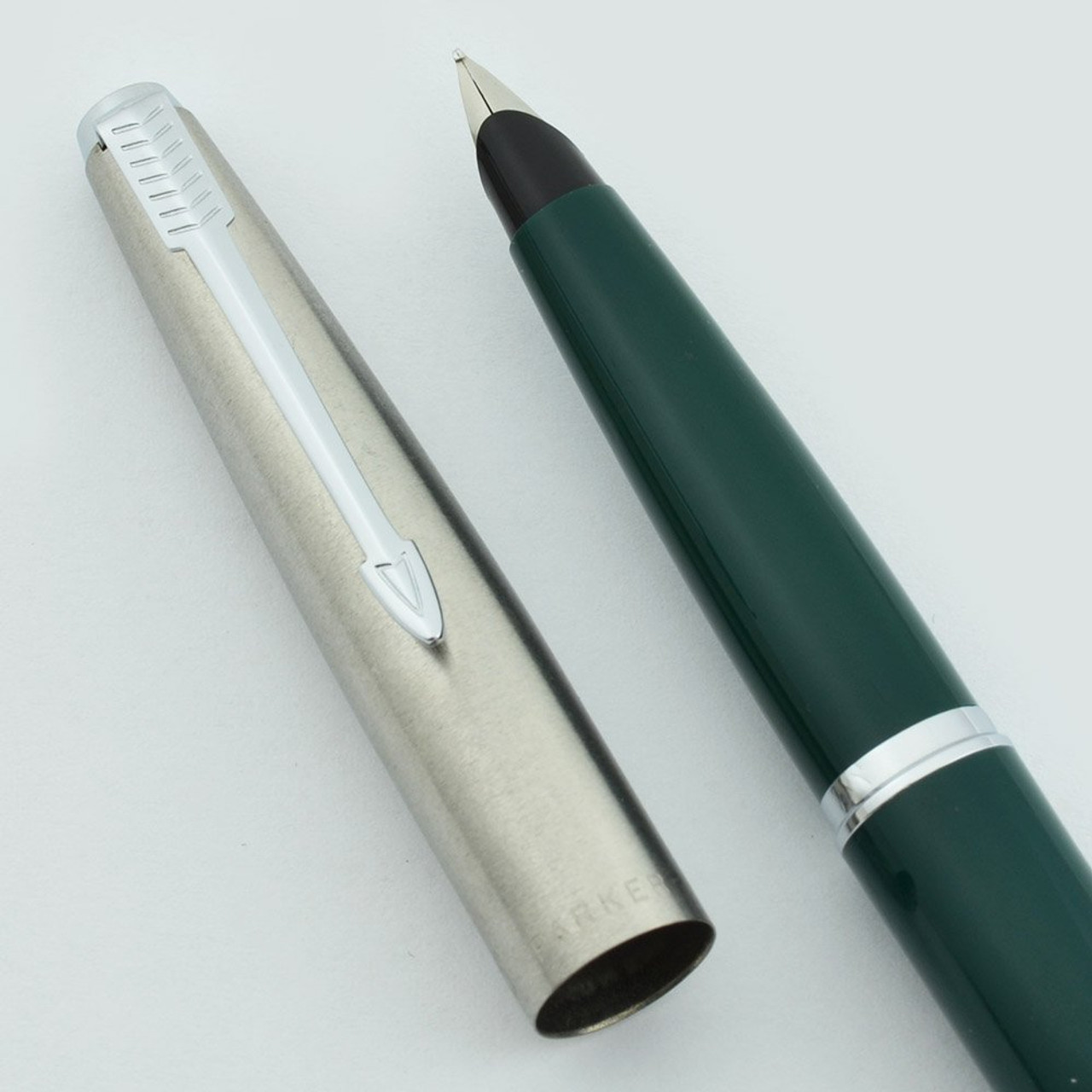 Parker 45 Fountain Pen - Green, Chrome Trim, Medium Steel Nib (Excellent, Works Well)