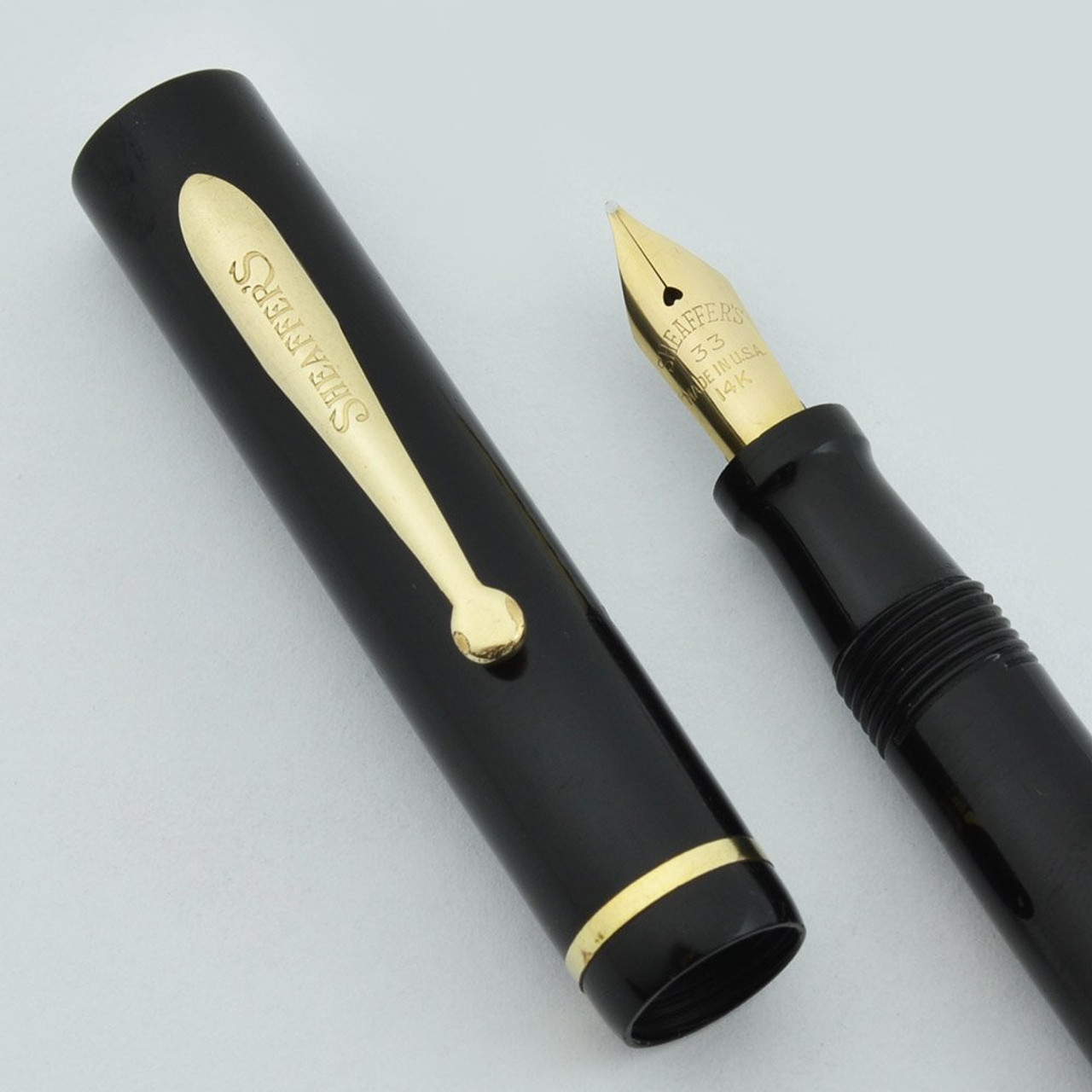 Sheaffer Flat Top 1930 - Full Length Slender, Black, GT, Broad #33 Nib (Excellent, Restored)