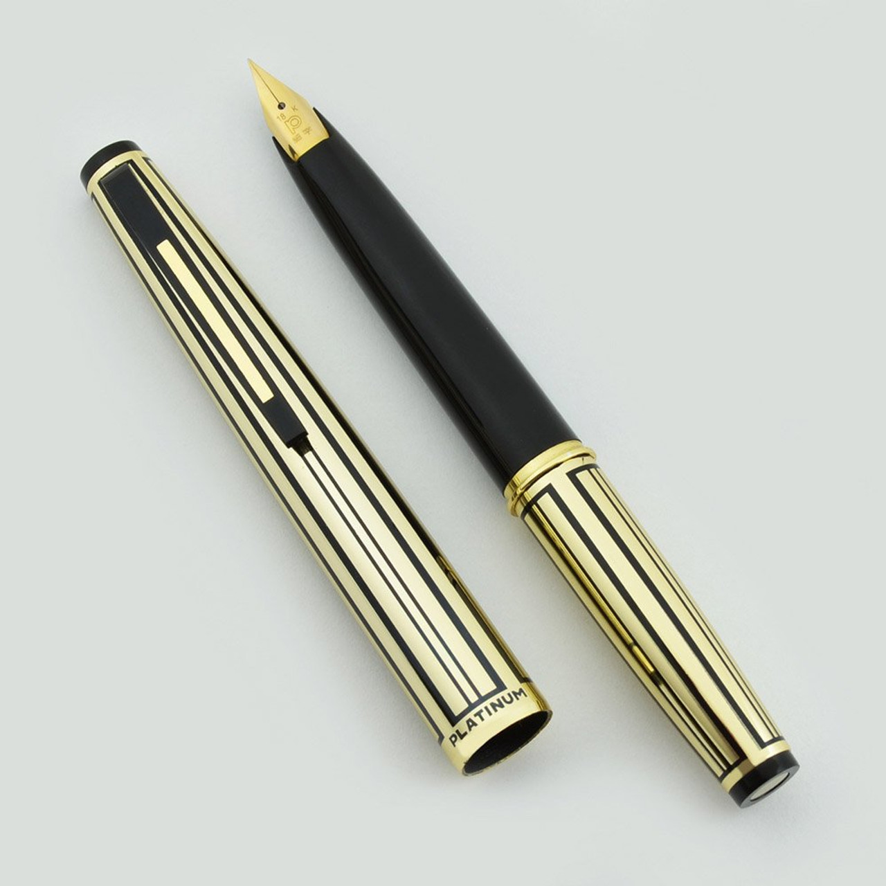 Platinum Pocket Fountain Pen PKG-4000A - 1960s, Black & Gold Striped, Fine Semi-Flex 18k Nib (Near Mint, Works Well)
