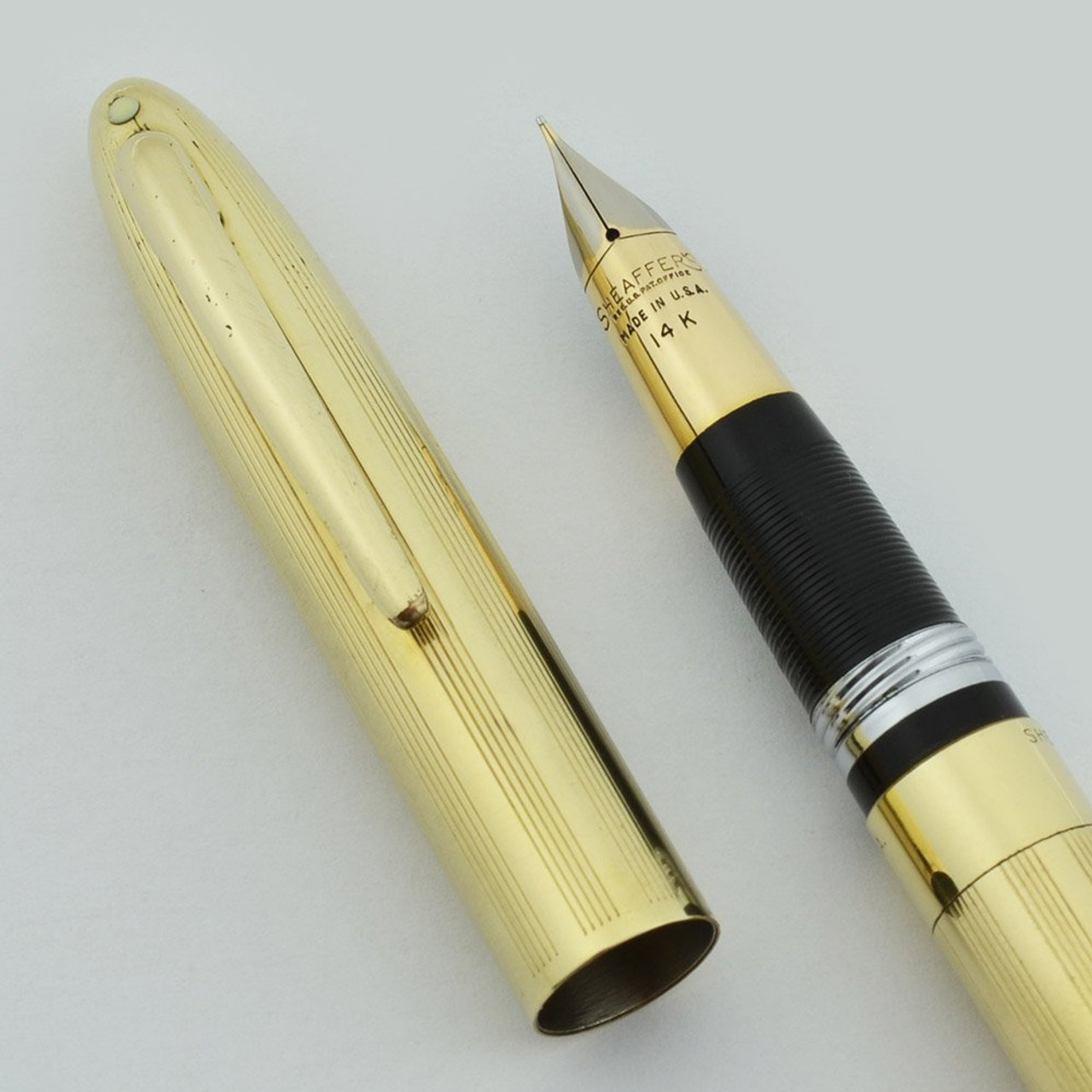 Sheaffer Triumph Fountain Pen - Snorkel, Gold Filled Cap & Barrel, Fine 14k Triumph Nib (Very Nice, Restored)