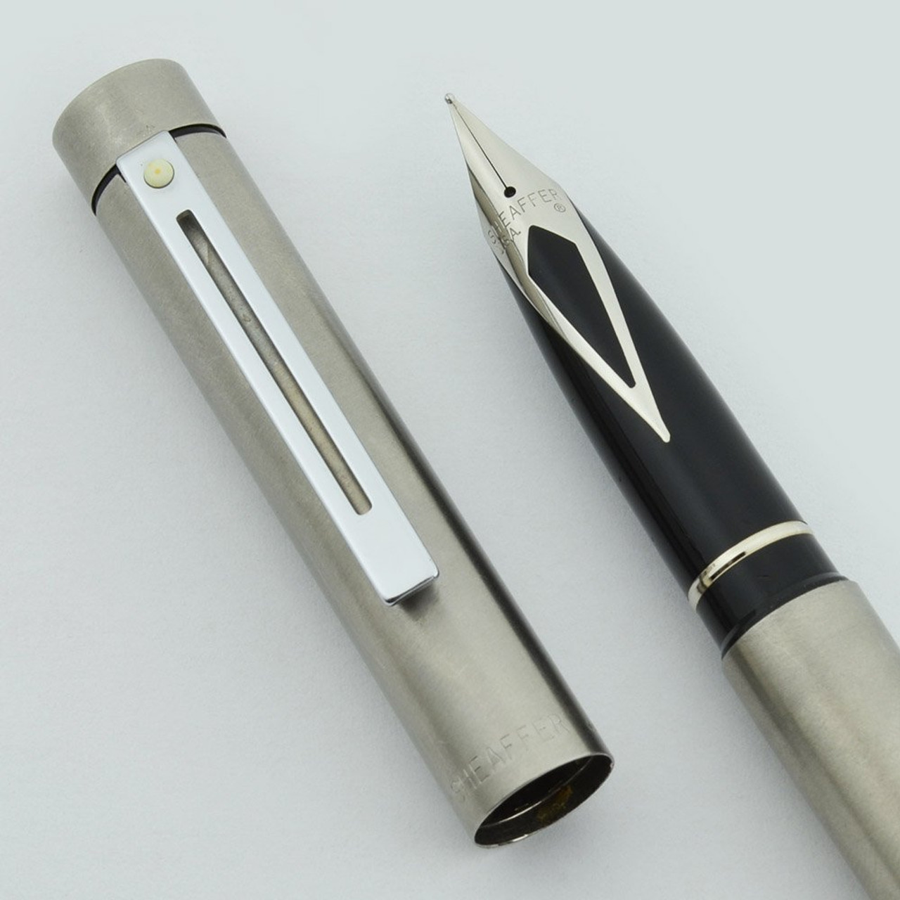 Sheaffer TARGA 1001 Fountain Pen - Early Version (1980-88), Brushed Stainless Steel, Medium Steel Nib (Very Nice, Works Well) - 11227
