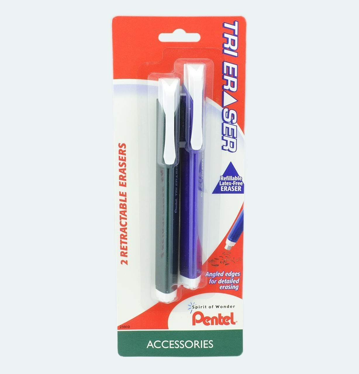 Pentel Tri Eraser 2-Pack - Retractable 3 Sided Erasers (New on Sealed Card)