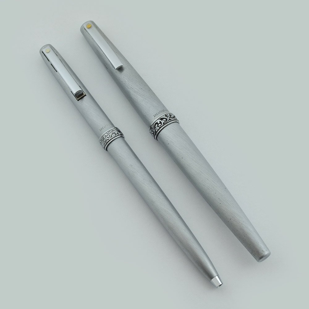 Lady Sheaffer 620 Fountain Pen & BP Set - 1970s, Brushed Chrome