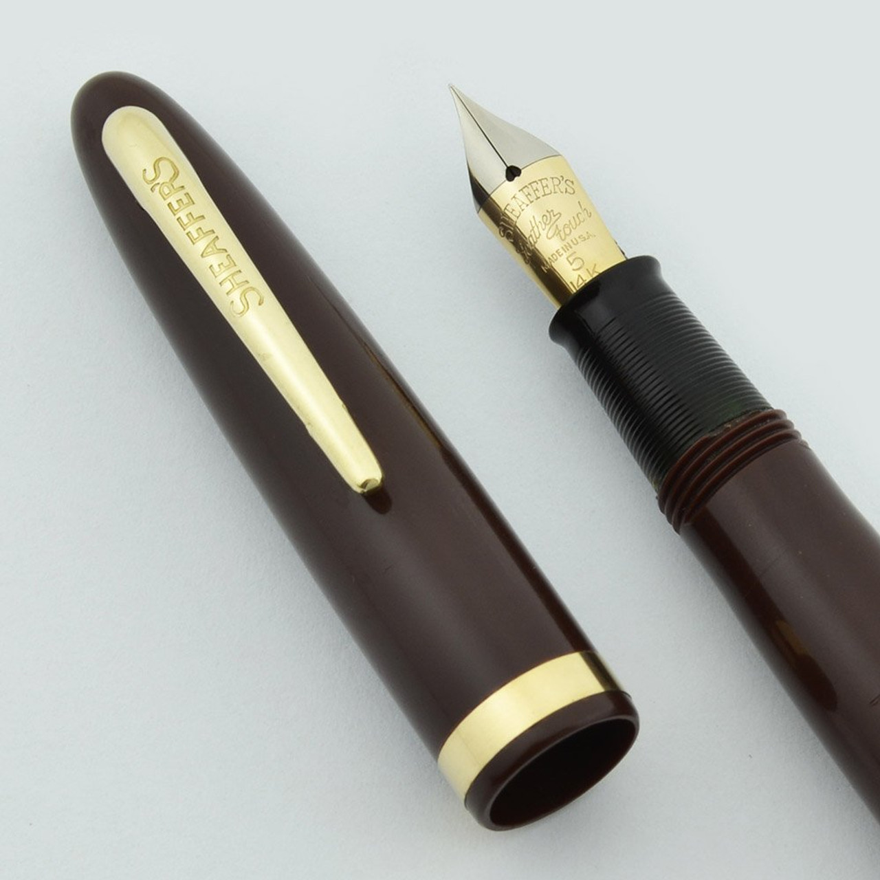 Sheaffer Admiral Fountain Pen (1948) - Brown, Extra Fine Feather Touch 5 Nib, Lever Fill (Excellent, Restored)
