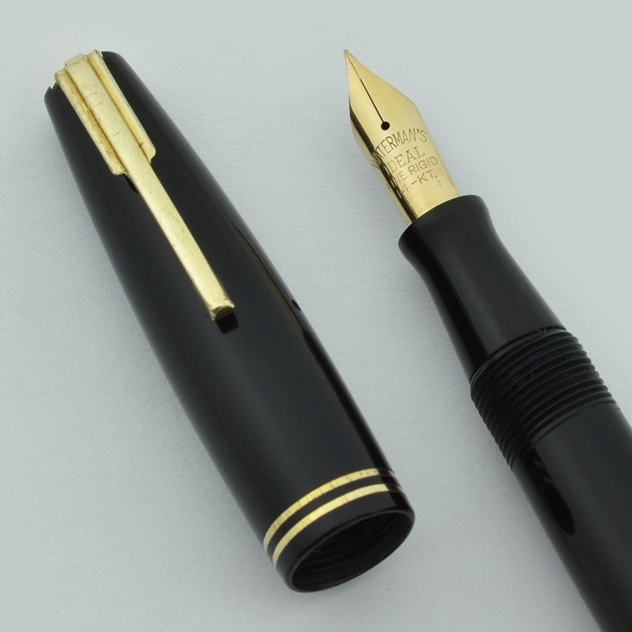 Waterman Starlet Fountain Pen - 1940s, Black, Gold Trim, Fine Rigid Nib (Excellent, Restored)