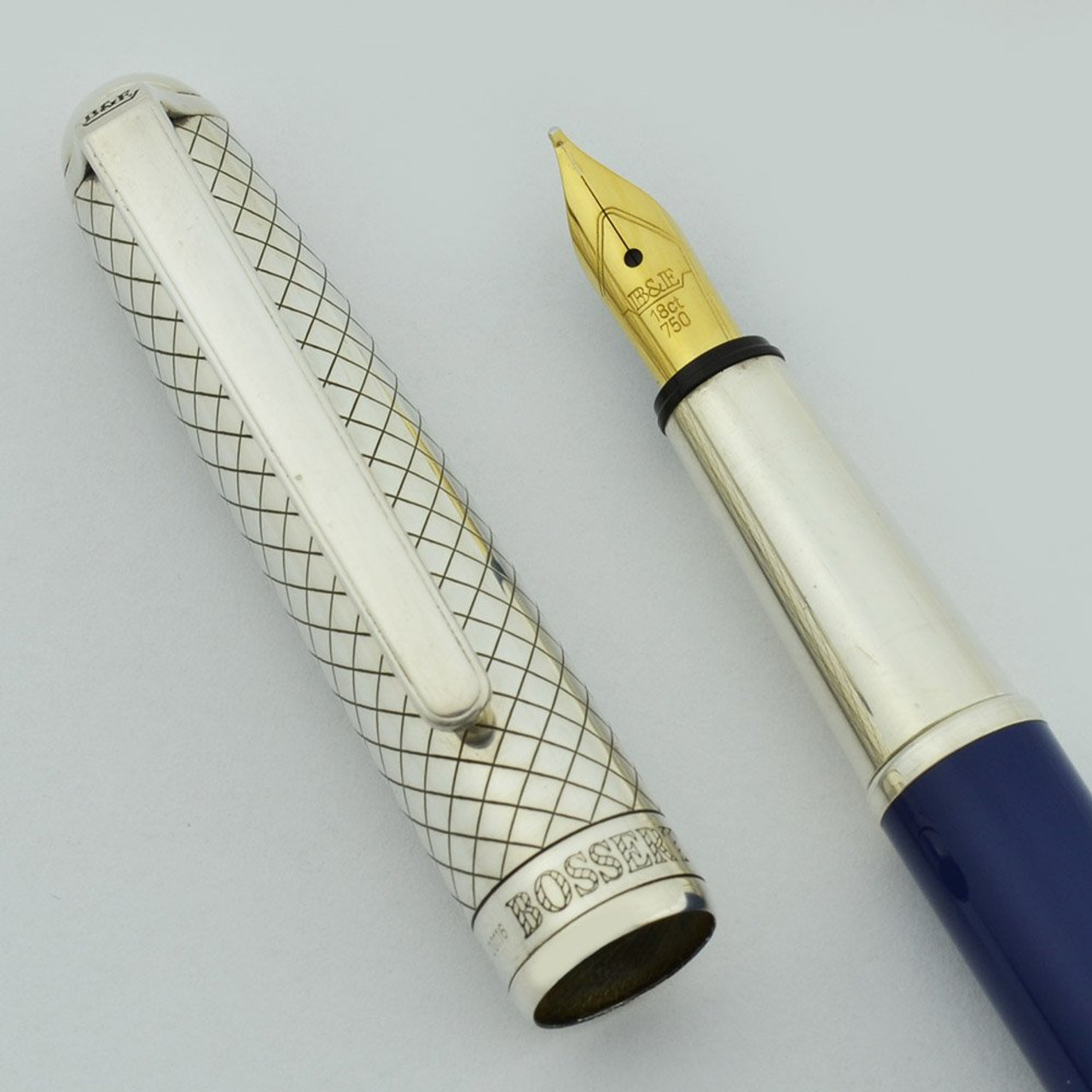 Bossert & Erhard Fountain Pen - Sterling w Blue Enamel, 18k Broad Nib ...