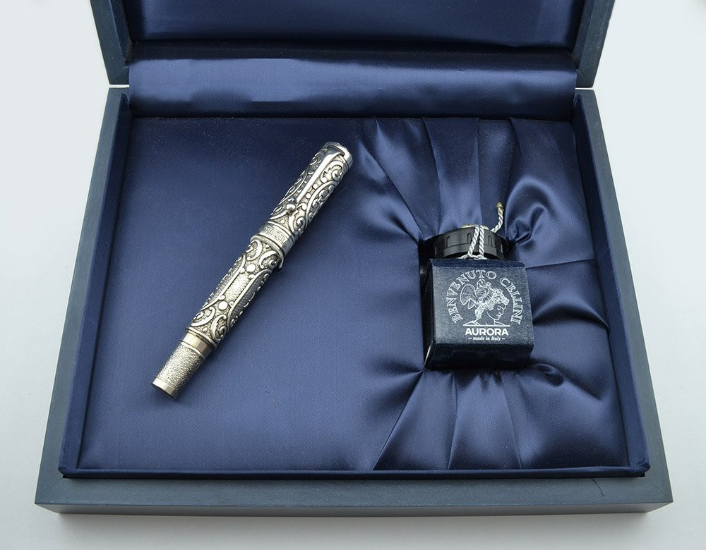 Aurora Benvenuto Cellini Limited Edition Fountain Pen - Sterling, Piston Fill, 18k Medium Nib (Near Mint in Box, Works Well)