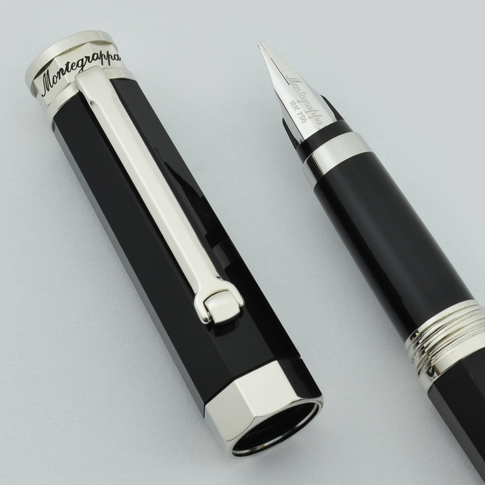 Montegrappa NeroUno Fountain Pen - Black Faceted, Ruthenium Plated