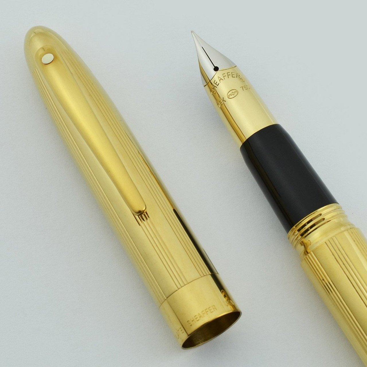 Sheaffer Crest (Reissue) Fountain Pen - #590 Lined Gold Electroplate, Extra Fine 18k Nib (Near Mint, Works Well)