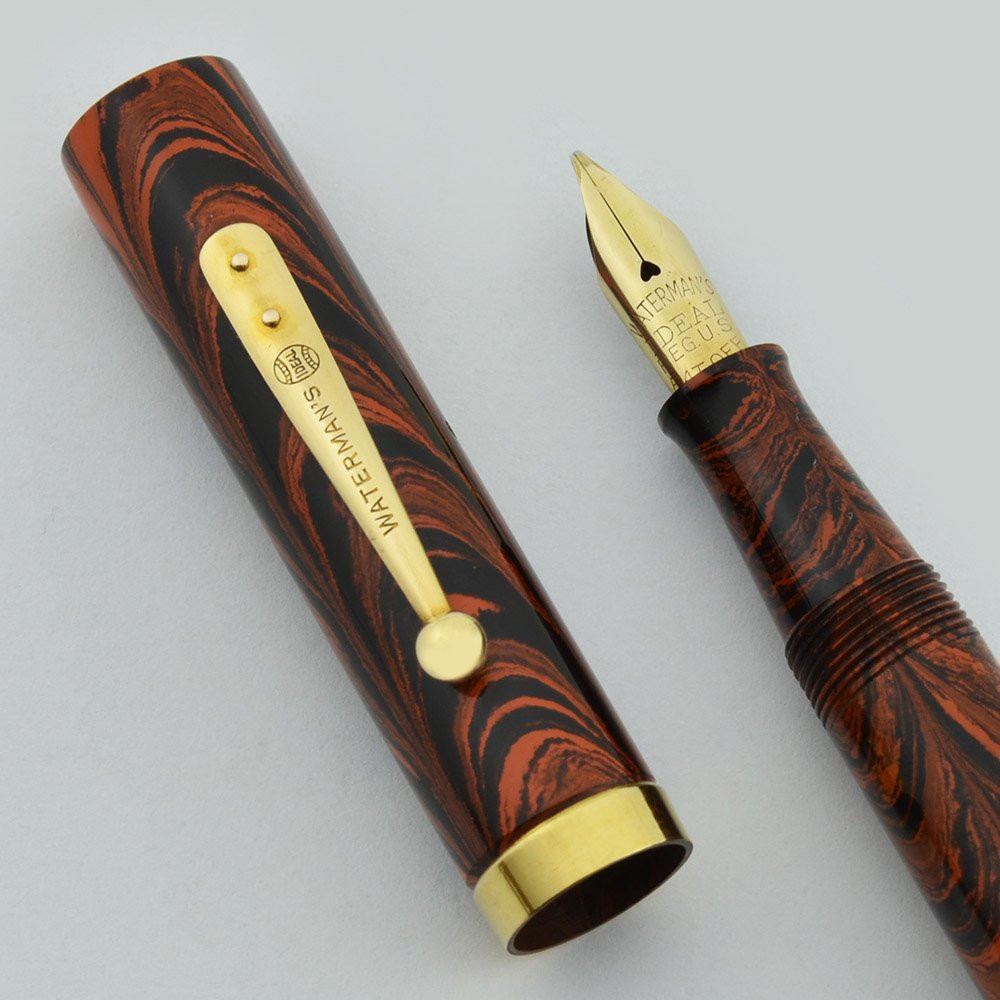 Waterman 52 Red Ripple Fountain Pen - Flexible Medium Ideal Nib (Superior, Restored)
