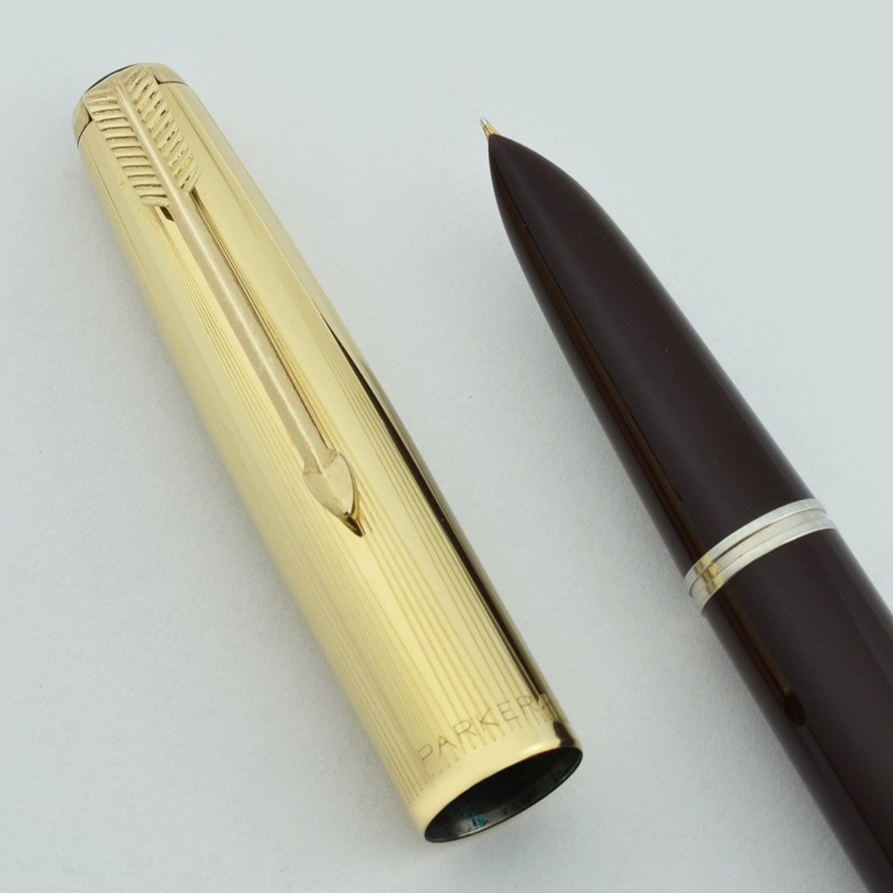 Parker 51 Aerometric Post-1952 Demi - Burgundy, GF Converging Lines Cap, Fine (Superior, Works Well)