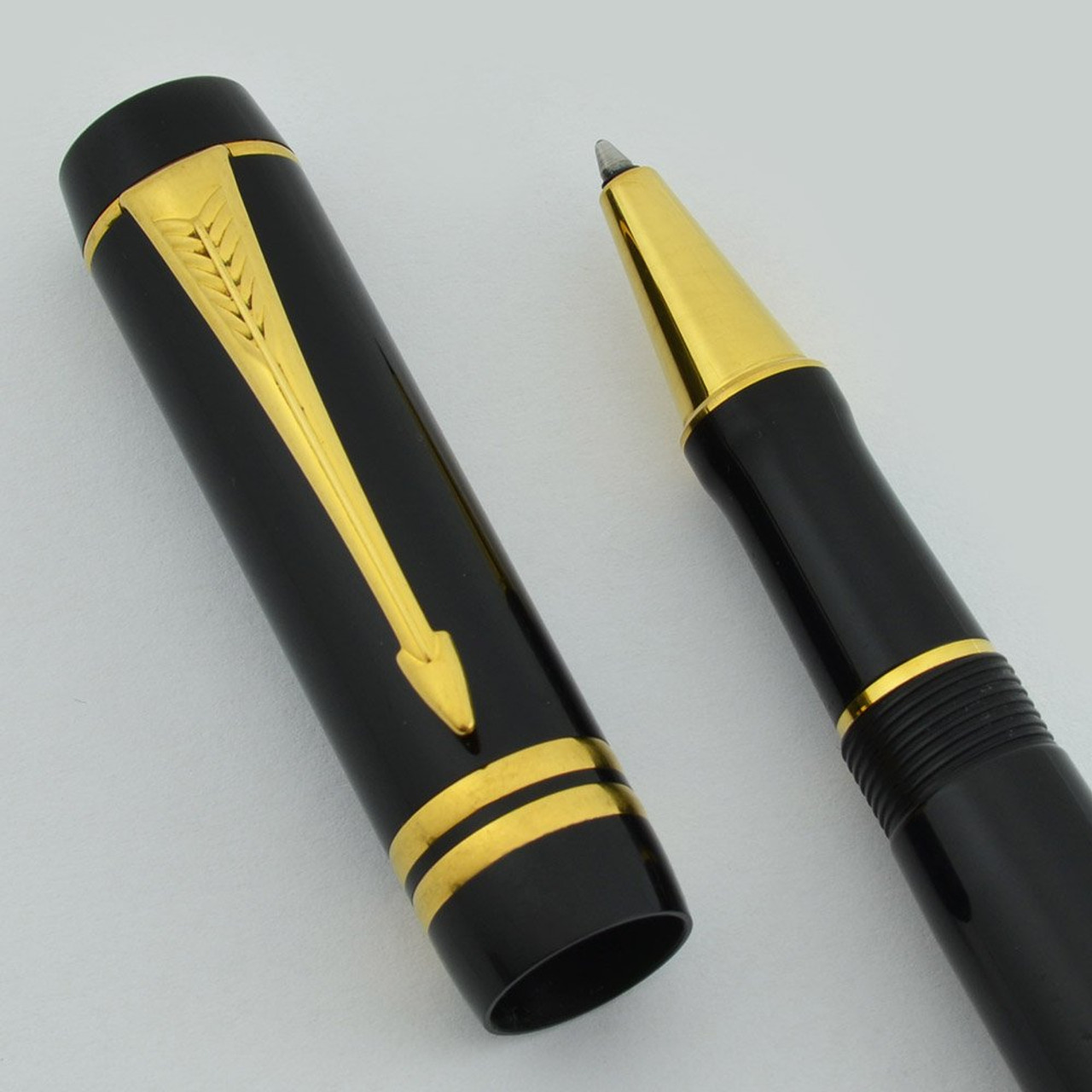 Parker Duofold Rollerball Pen - Black, Gold Trim, Harp Emblem (Very Nice, Works Well)