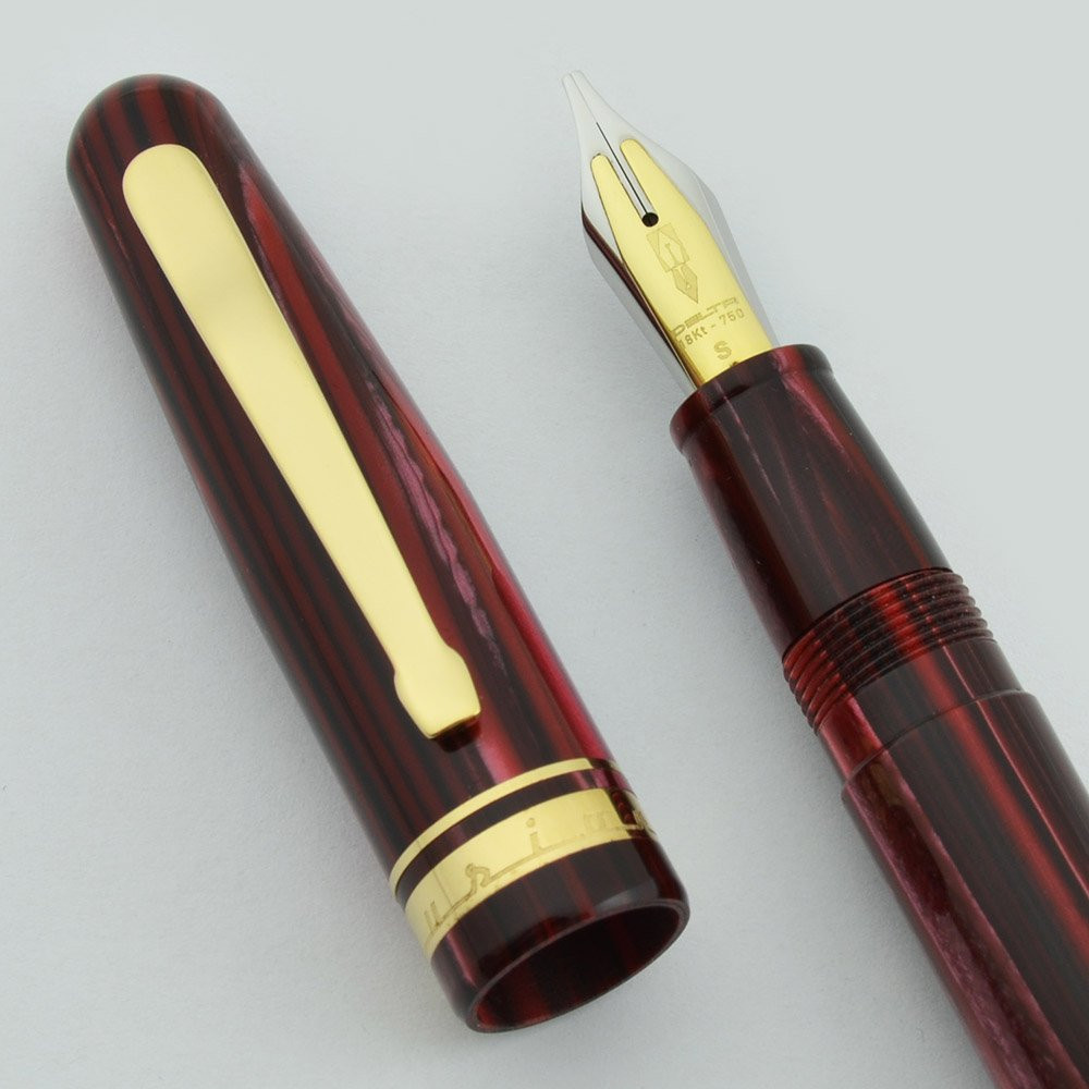 Delta Fusion 82 Fountain Pen - Red Marbled Resin, Stub Nib w 18k