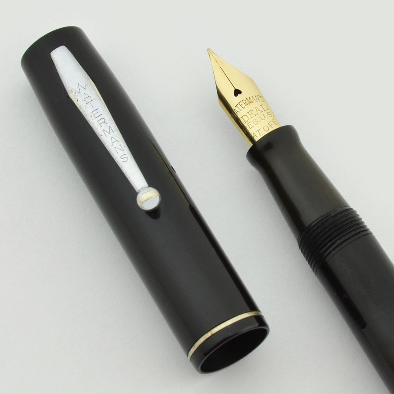 Waterman 32 Fountain Pen (1940s) - Black, Chrome Trim, Fine Flexible Nib (Excellent, Restored)