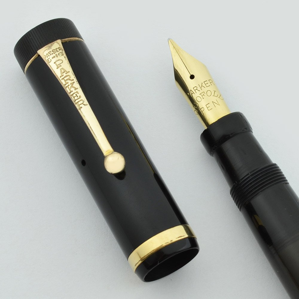 Parker Duofold Senior Fountain Pen - Black Hard Rubber, Single Raised Band, Medium (Excellent, Restored)