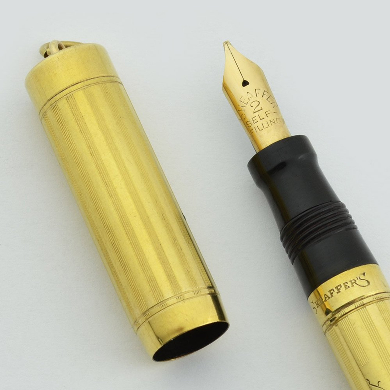 Sheaffer #2 Self Filling Fountain Pen, 1920s - Ring Top, Gold Filled, 14k Italic Nib (Excellent, Restored)