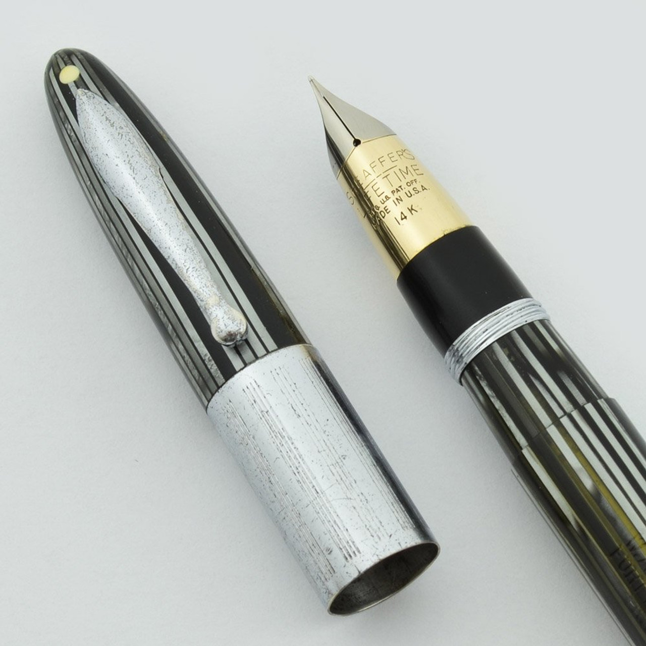 Sheaffer Lifetime Triumph - Grey Striated w Wide Cap Band, Vac-Fil, Extra Fine (Very Nice, Restored)